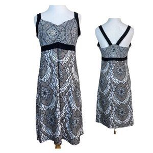 PrAna‎ Dress Small Black White Sleeveless Athletic Yoga Geometric Floral A-Line